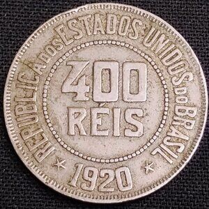 1920 Brazil 400 REIS Antique Foreign Currency 106 Year Old Antique Coin